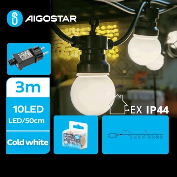 Aigostar - LED Spoljašnji dekorativni lanac 10xLED/3m IP44 hladna bela