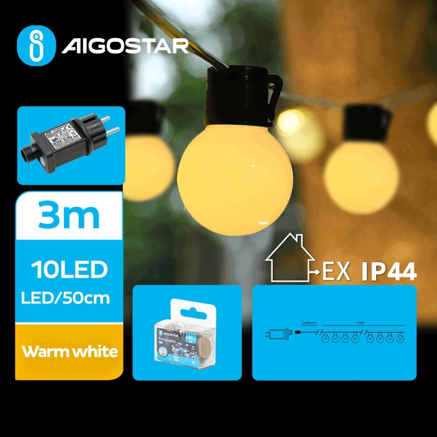 Aigostar - LED Spoljašnji dekorativni lanac 10xLED/3m IP44 topla bela