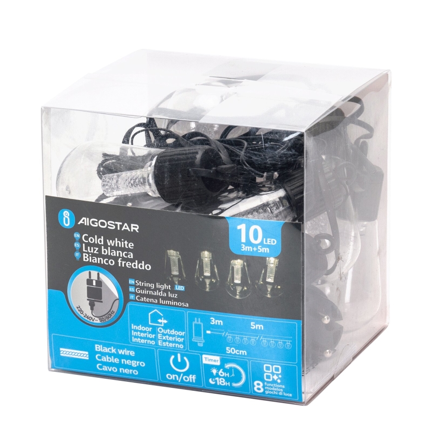 Aigostar - LED Spoljašnji dekorativni lanac 10xLED/8m IP44 hladna bela