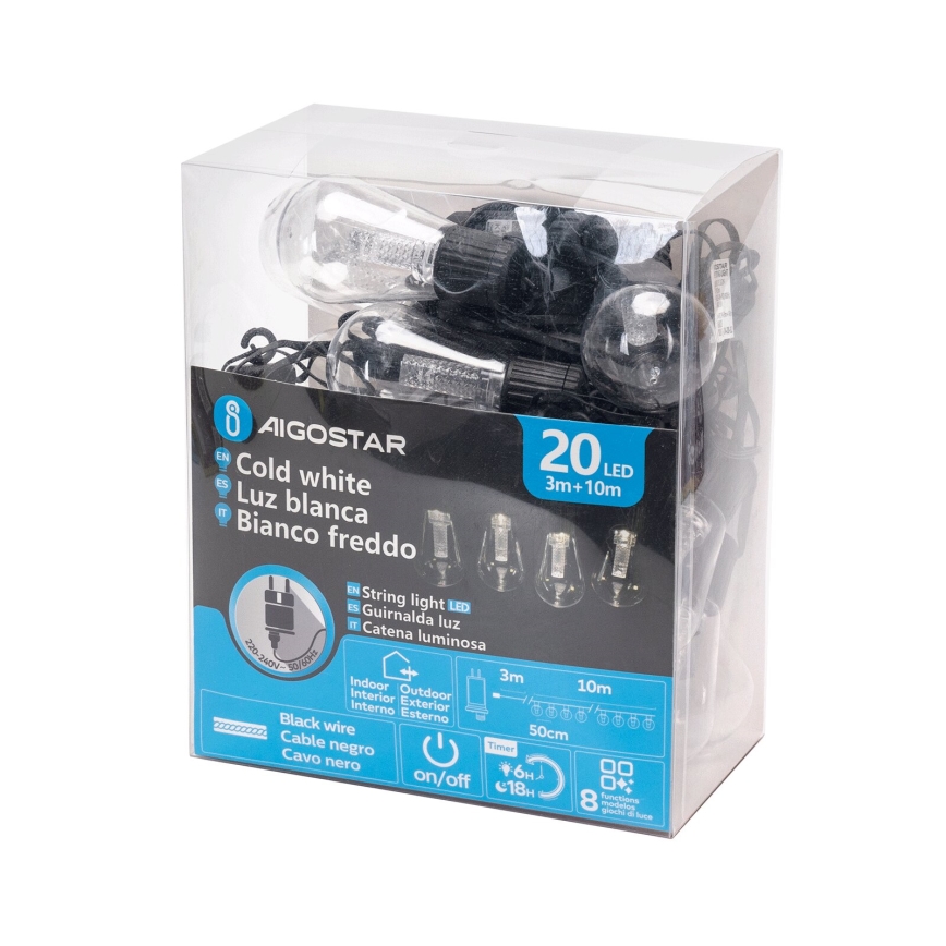 Aigostar - LED Spoljašnji dekorativni lanac 20xLED/13m IP44 hladna bela