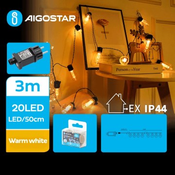 Aigostar - LED Spoljašnji dekorativni lanac 20xLED/3m IP44 topla bela