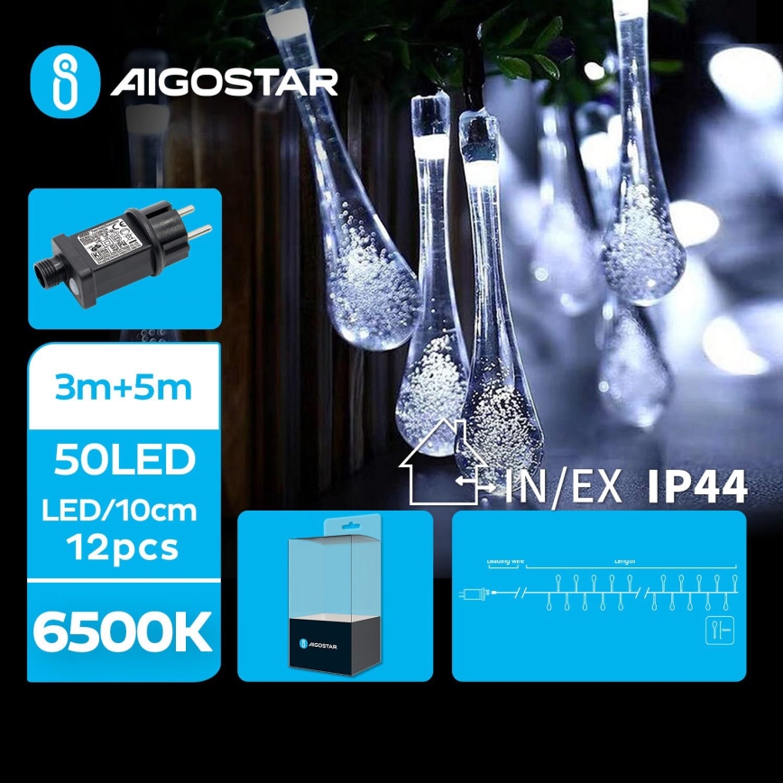 Aigostar - LED Spoljašnji dekorativni lanac 50xLED/8 funkcije 8m IP44 hladna bela