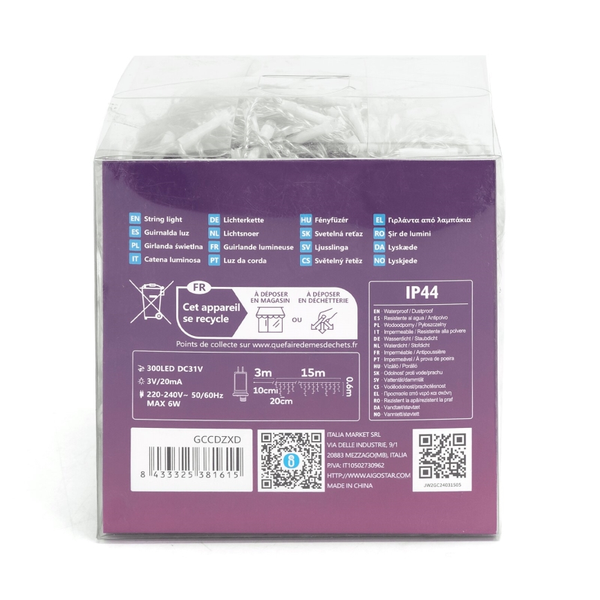 Aigostar - LED Spoljašnji dekorativni lanac 75xLED/6W/230V 15x0,6m IP44 hladna bela
