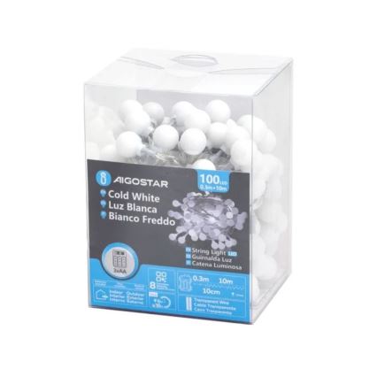 Aigostar - LED Božićne spoljašnje lampice 100xLED/3xAA/8 funkcije 10,3 m IP44 hladna bela