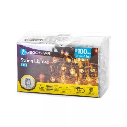 Aigostar - LED Božićne spoljašnje lampice 100xLED/3xAA/8 funkcije 10,3 m IP44 topla bela