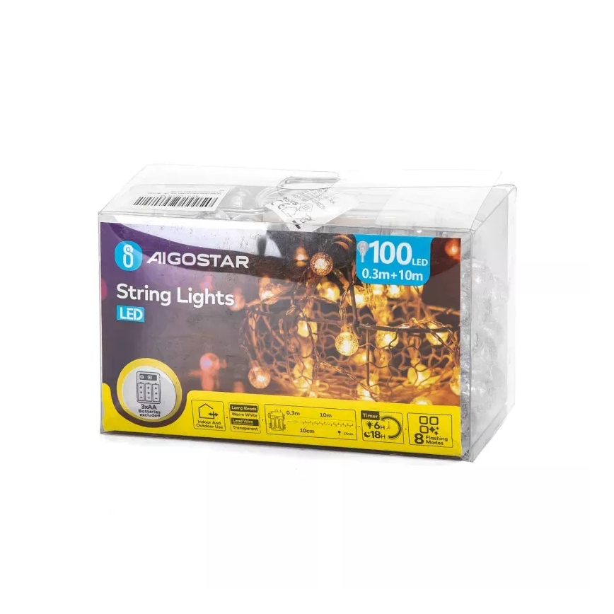 Aigostar - LED Božićne spoljašnje lampice 100xLED/3xAA/8 funkcije 10,3 m IP44 topla bela