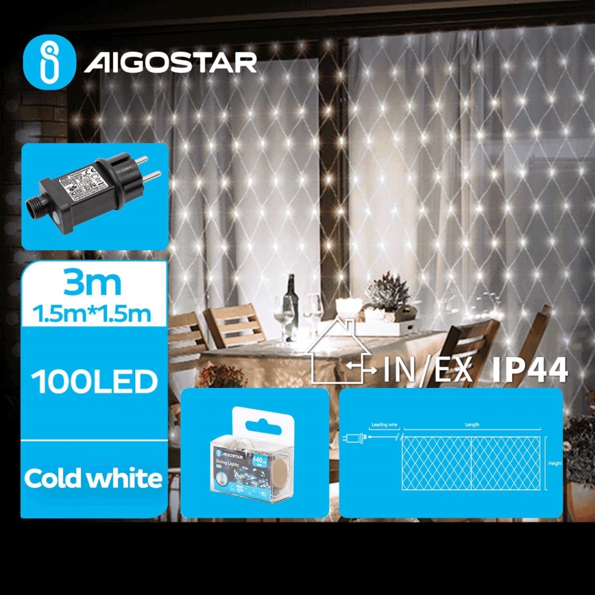 Aigostar - LED Spoljašnji lanac 100xLED/8 funkcije 4,5x1,5m IP44 hladna bela