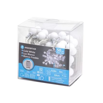 Aigostar - LED Božićne spoljašnje lampice 50xLED/3xAA/8 funkcije 5,3 m IP44 hladna bela
