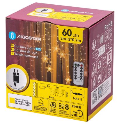 Aigostar - LED spolјašnja božićna girlanda 120xLED/8 funkcija 3x0,7m IP44 toplo belo + daljinski upravljač