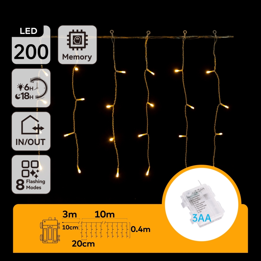 Aigostar - LED spoljna božićna girlanda 200xLED/8 funkcija 13x0,4m IP44 topla bela
