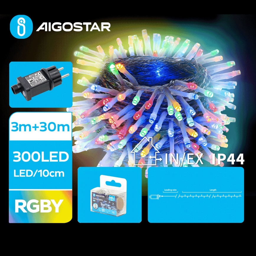 Aigostar - LED spoljna božićna girlanda 300 x LED / 8 funkcija, 33 m, IP44, višebojna