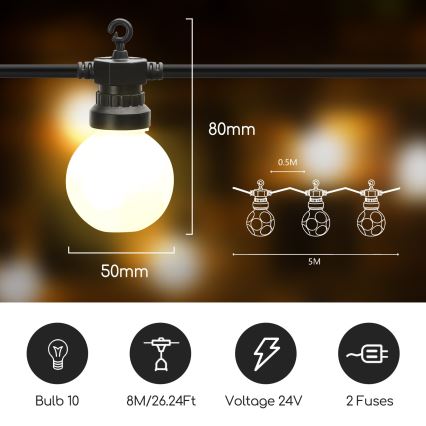Aigostar - LED spoljna dekorativna girlanda 10xLED/8m IP44 topla bela