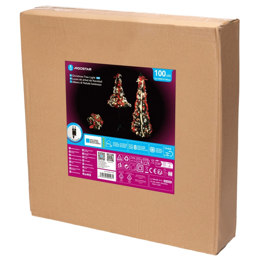 Aigostar - LED spoljašnji božićni bor 100xLED 1,5m IP44 crvena i hladna bela