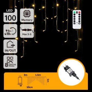 Aigostar - LED spoljni božićni lanac 100 x LED / 6 W / 230 V / 8 funkcija, 1,5 x 1 m, IP44, topla bela + daljinski upravljač