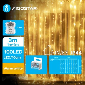 Aigostar - LED spoljni božićni lanac 100xLED/8 funkcija 3xAA 4x1m IP44 topla bela