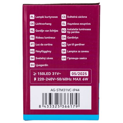 Aigostar - LED spoljašnje božićne lampice 150xLED/6W/230V/8 funkcija 1,5x1m IP44 hladno bela + daljinski upravljač