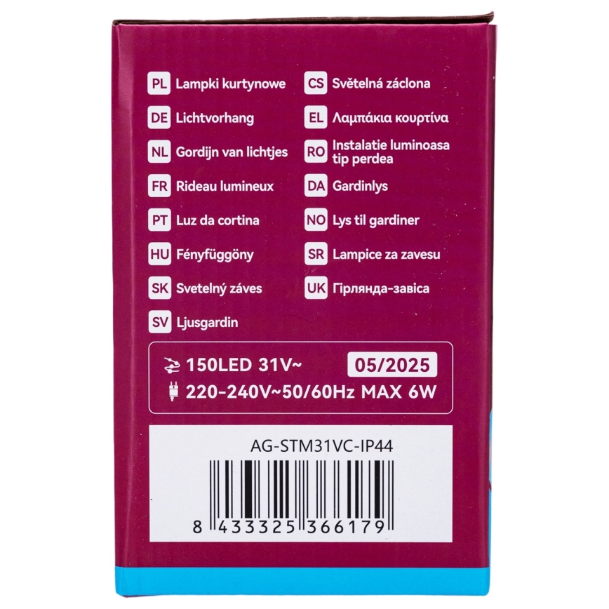 Aigostar - LED spoljašnje božićne lampice 150xLED/6W/230V/8 funkcija 1,5x1m IP44 hladno bela + daljinski upravljač