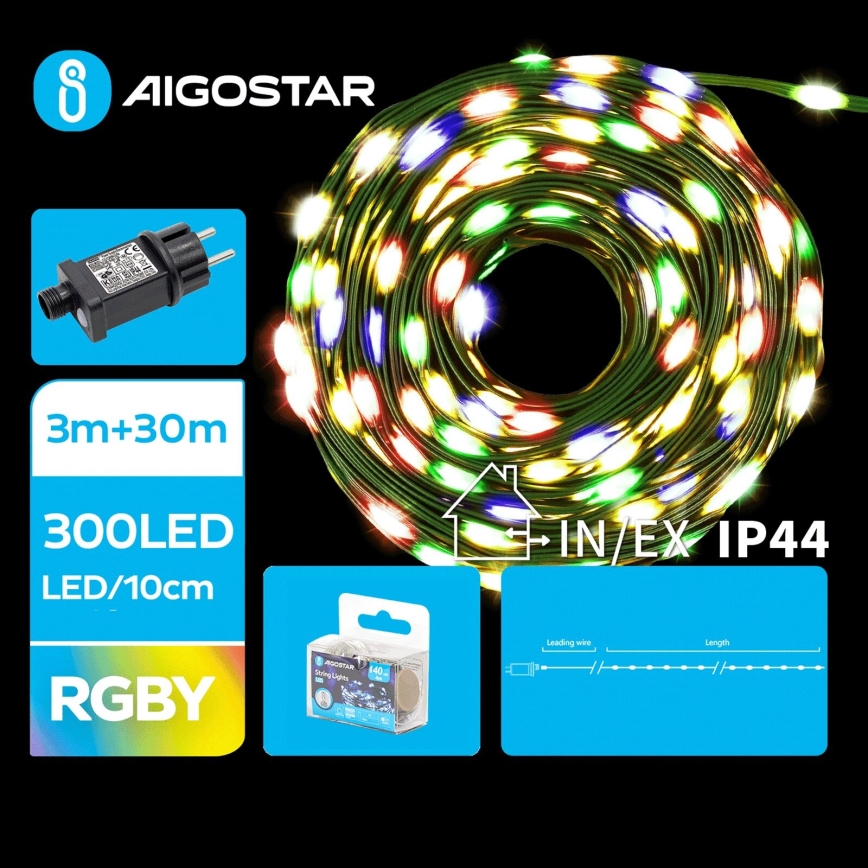 Aigostar - LED spoljni božićni lanac 300xLED/8 funkcija 33m IP44 višebojni
