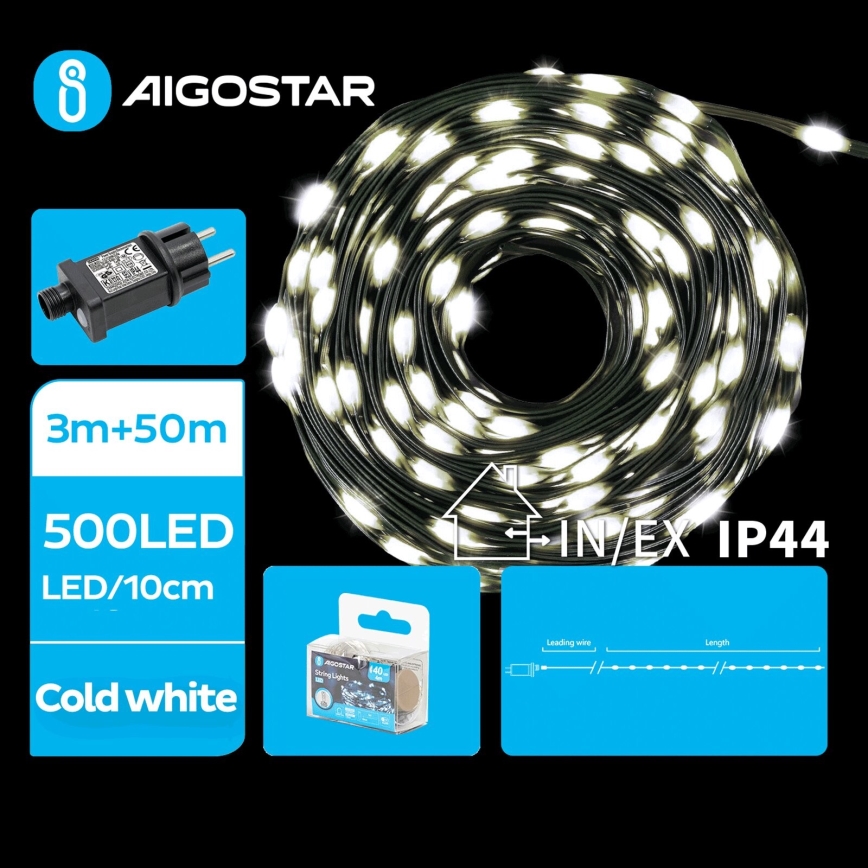 Aigostar - LED spoljni božićni lanac 500xLED/8 funkcija 53m IP44 hladna bela