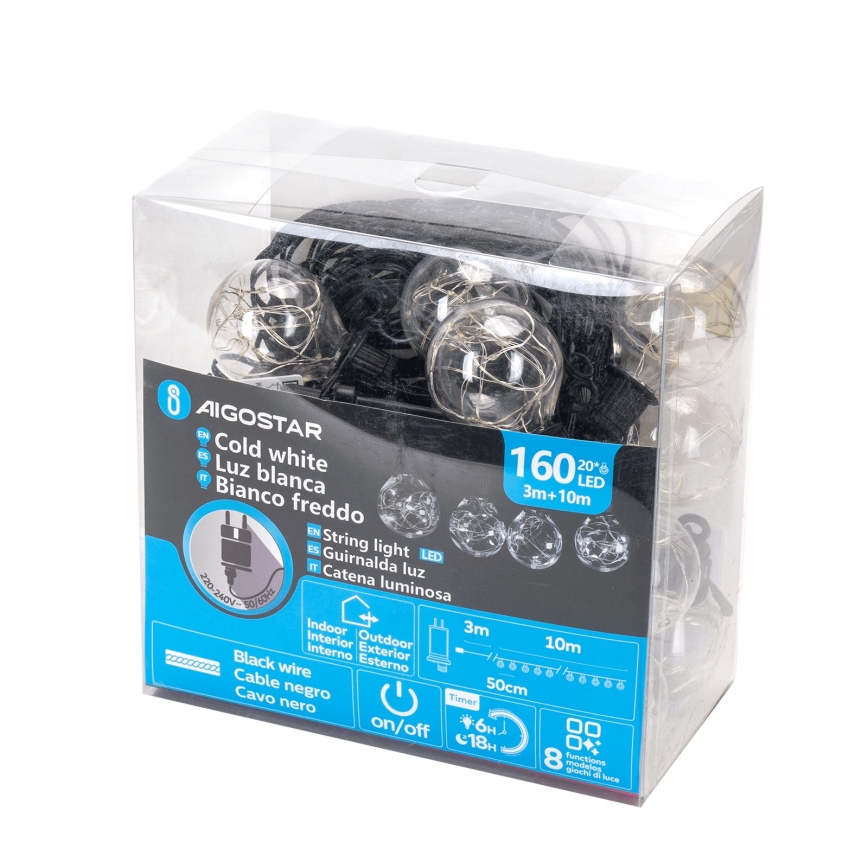 Aigostar - LED spoljašnja dekorativna girlanda 160xLED 10m IP44 hladno bela