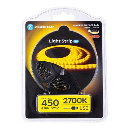 Aigostar - LED Traka 2m LED/4,9W/5V 2700K IP65 crno