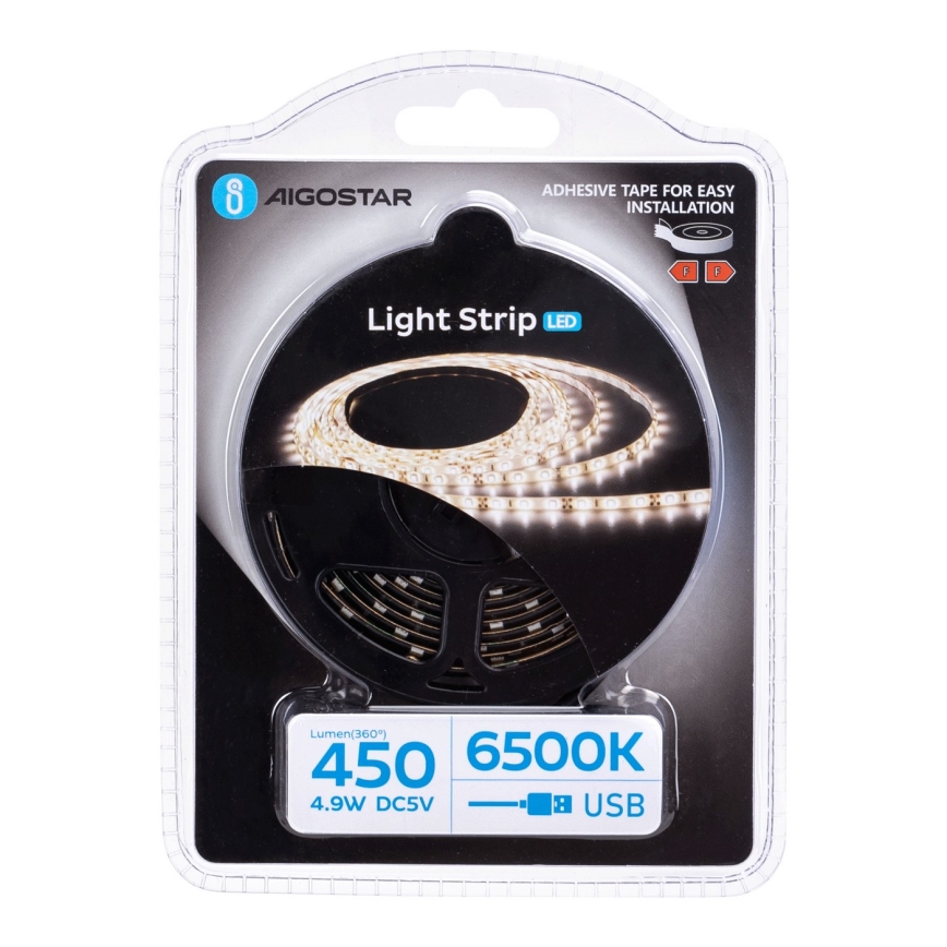 Aigostar - LED Traka 2m LED/4,9W/5V 6500K IP65 crno