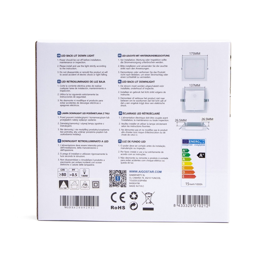 Aigostar - LED Ugradbena lampa LED/15W/230V 17,5x17,5 cm 3000K bela