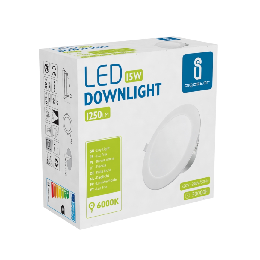 Aigostar - LED Ugradbena lampa za kupatilo LED/15W/230V 6000K IP44 pr. 14,5 cm bela