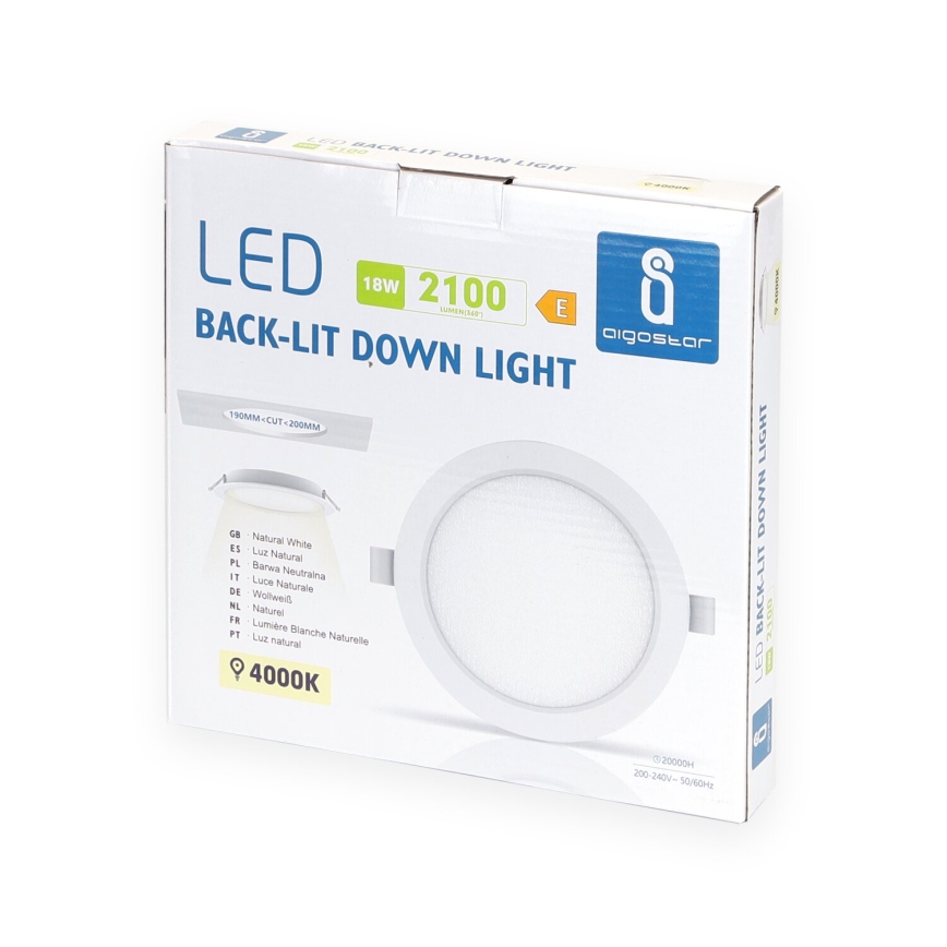 Aigostar - LED Ugradbena lampa LED/18W/230V 4000K pr. 22 cm bela