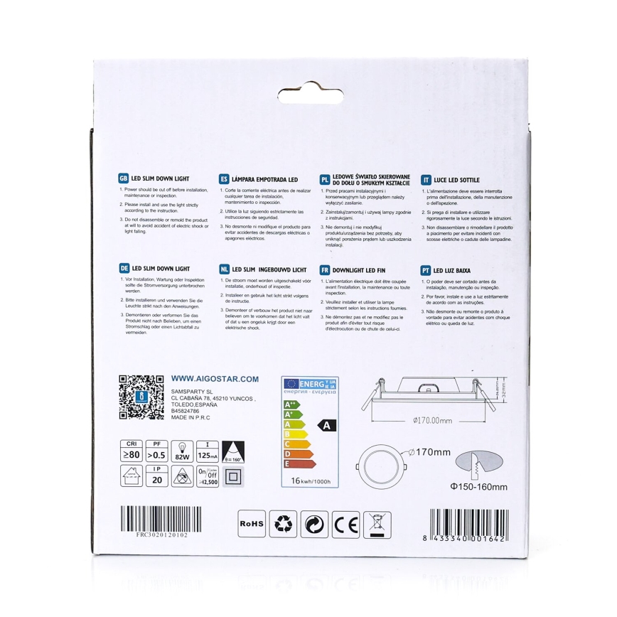 Aigostar - LED Ugradbena lampa ULTRATHIN LED/16W/230V 6000K bela