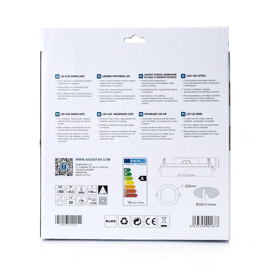 Aigostar - LED Ugradbena lampa ULTRATHIN LED/18W/230V 4000K bela