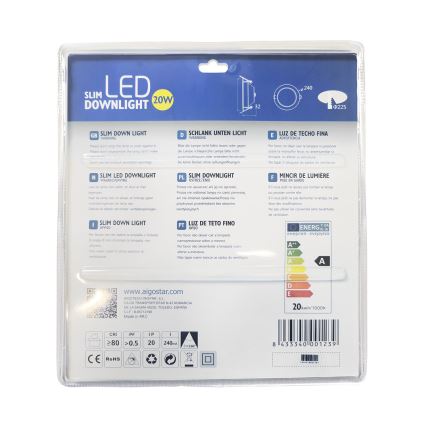 Aigostar - LED Ugradbena lampa ULTRATHIN LED/20W/230V 3000K mat krom