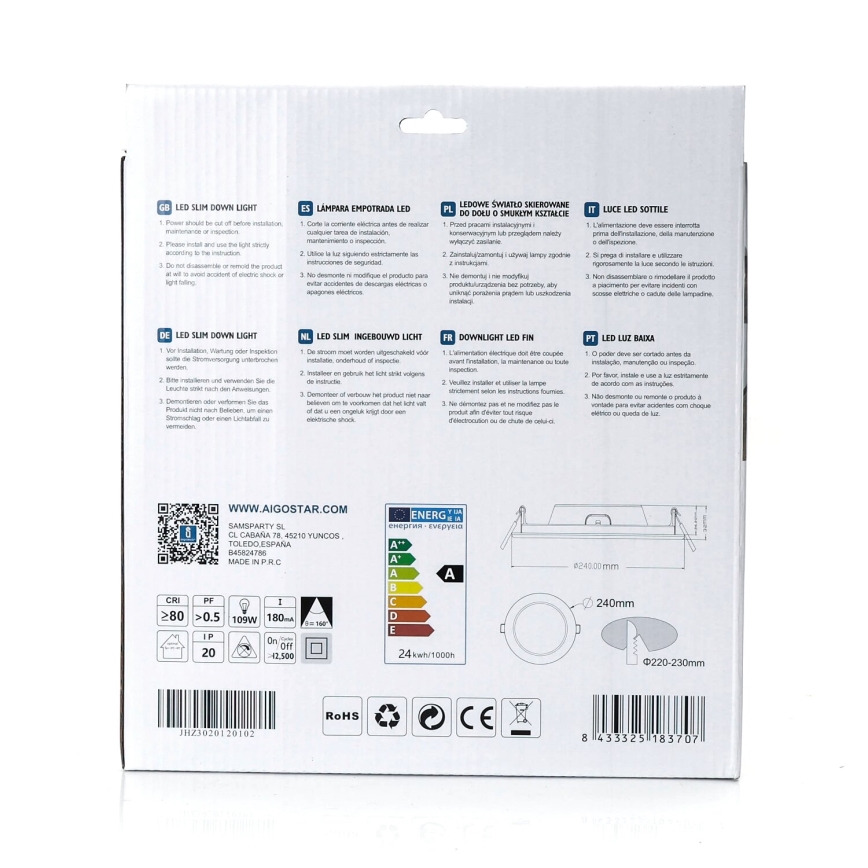 Aigostar - LED Ugradbena lampa ULTRATHIN LED/24W/230V 4000K bela