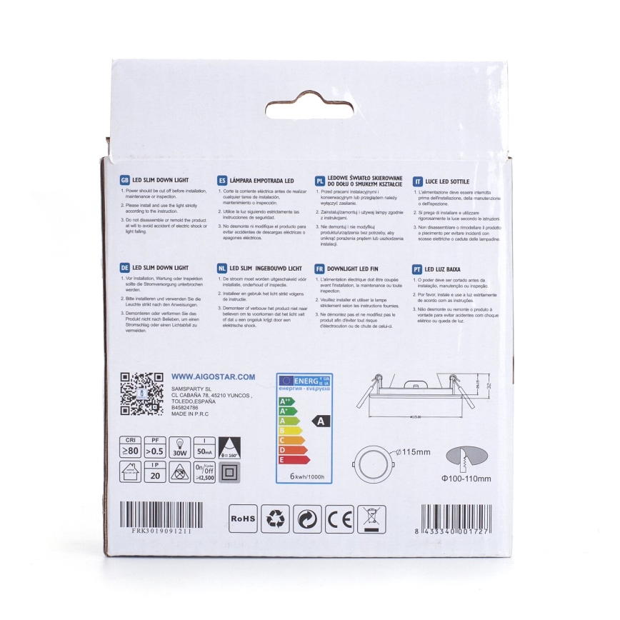 Aigostar - LED Ugradbena lampa ULTRATHIN LED/6W/230V 3000K bela