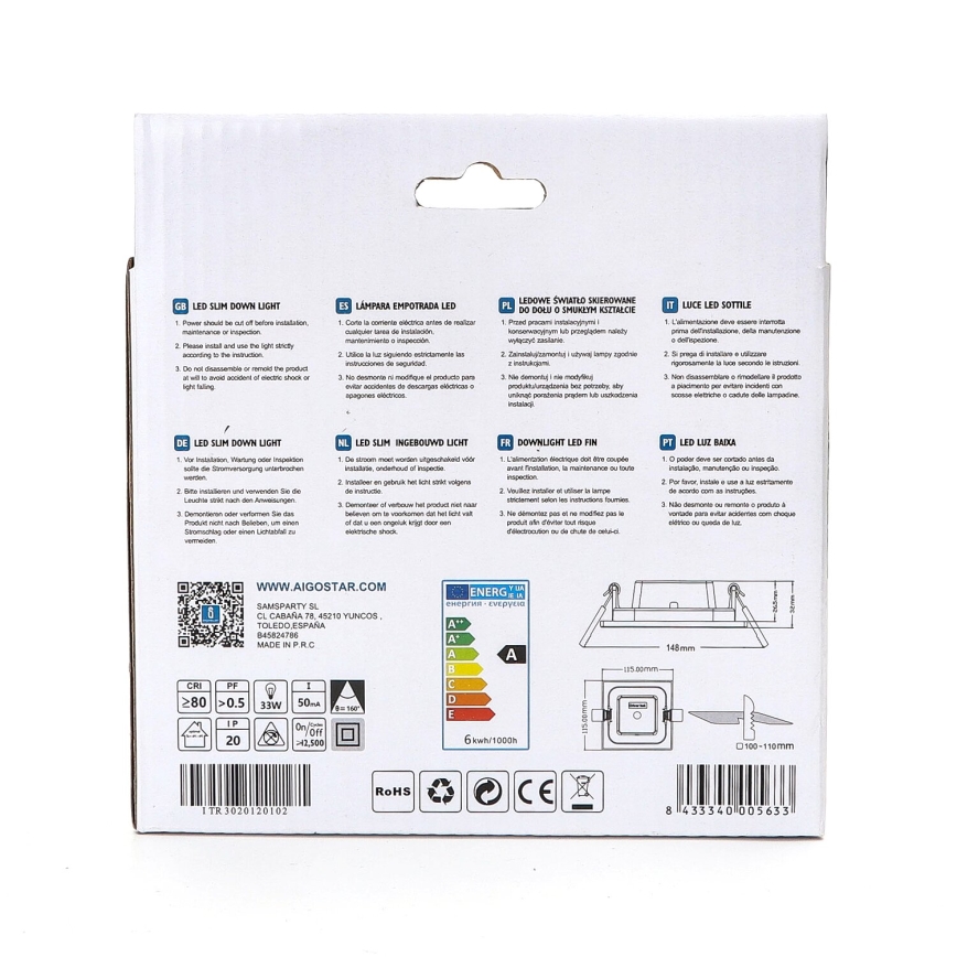 Aigostar - LED Ugradbena lampa ULTRATHIN LED/6W/230V 6000K bela