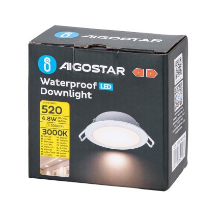 Aigostar - LED Ugradbena lampa za kupatilo LED/4,8W/230V 3000K bela IP65