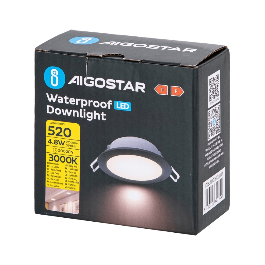 Aigostar - LED Ugradbena lampa za kupatilo LED/4,8W/230V 3000K crno IP65