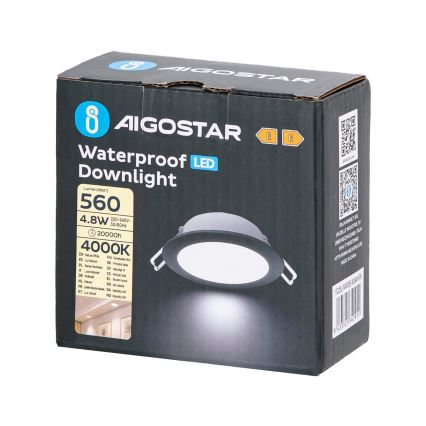 Aigostar - LED Ugradbena lampa za kupatilo LED/4,8W/230V 4000K crno IP65