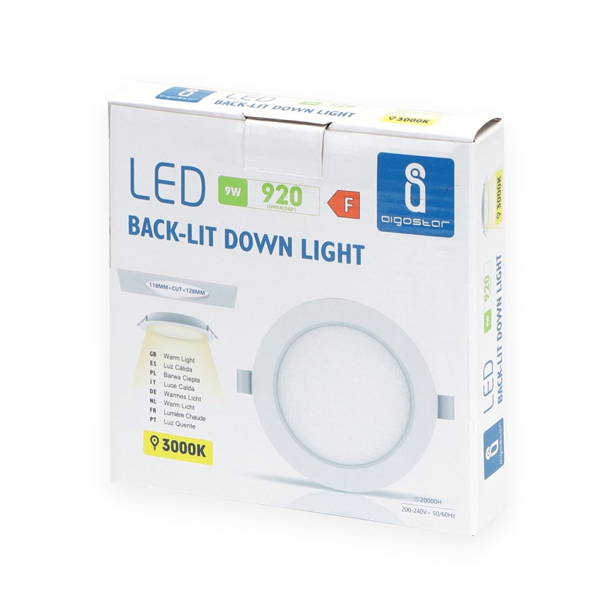 Aigostar - LED ugradna svetiljka LED/9W/230V 3000K, prečnika 11,8 cm, bela