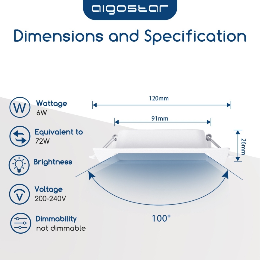 Aigostar - LED ugradno svetlo/6W/230V 3000K 12x12 cm belo