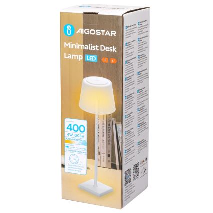 Aigostar - LED Spoljašnja prigušiva punjiva stona lampa LED/4W/5V 3600mAh bela IP54