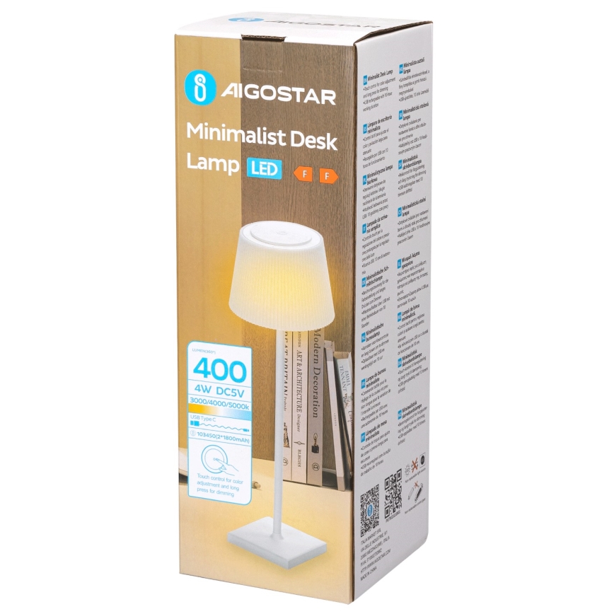 Aigostar - LED Spoljašnja prigušiva punjiva stona lampa LED/4W/5V 3600mAh bela IP54