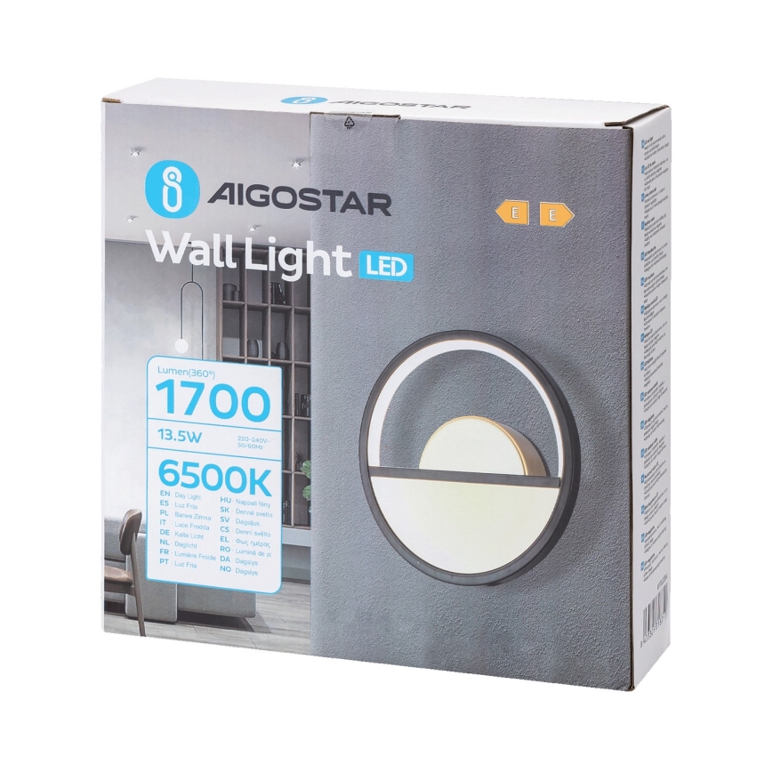 Aigostar - LED Zidna lampa LED/13,5W/230V 6500K crni/zl.
