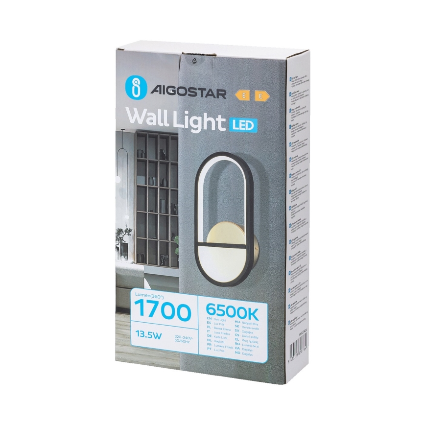 Aigostar - LED Zidna lampa LED/13,5W/230V 6500K crni/zl.
