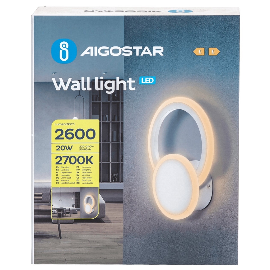 Aigostar - LED Zidna lampa LED/20W/230V 2700K bela