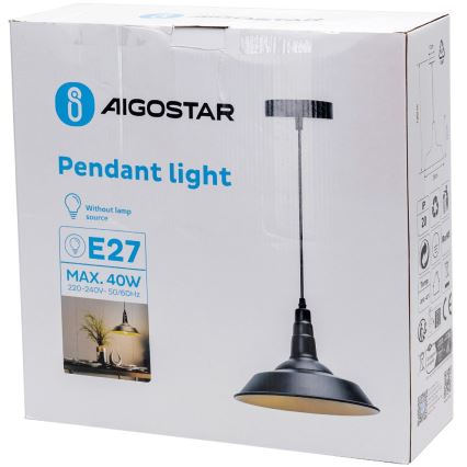 Aigostar - Luster na sajli 1xE27/60W/230V, crne boje
