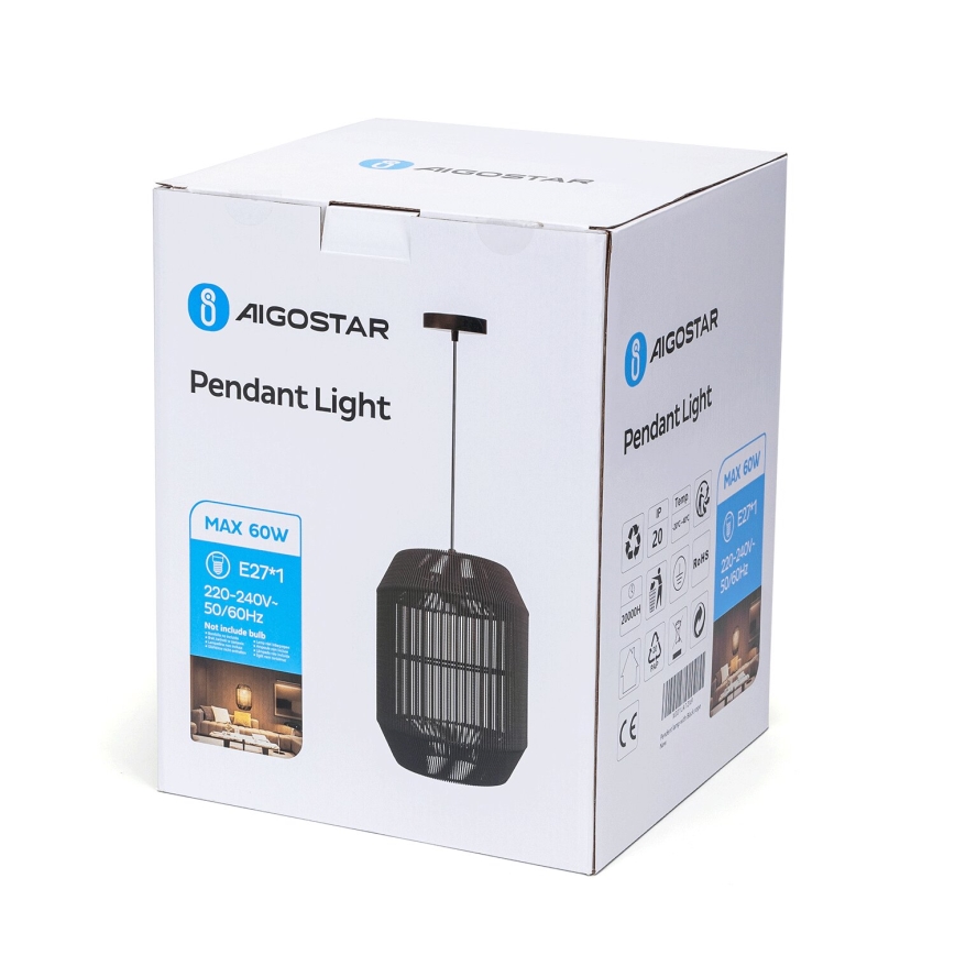Aigostar - Luster na sajli 1xE27/60W/230V crno
