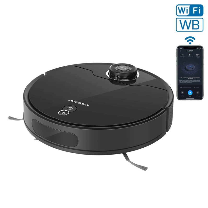 Aigostar - Pametni robotski usisivač 2u1 12W/230V 3300mAh Wi-Fi crno