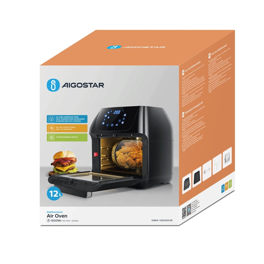 Aigostar - Pećnica na vrući vazduh 1400W/230V 12l crno