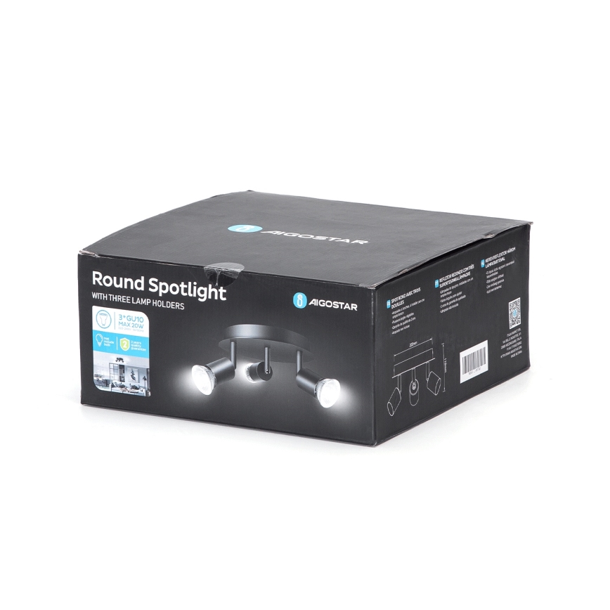 Aigostar - Plafonsko spot svetlo 3xGU10/60W/230V crno